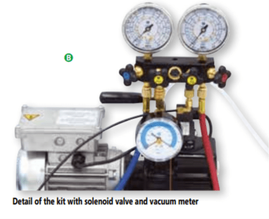 K-EX-EV-46D/D6, pump 46 l/min, scale 5 kg, with solenoid valve and vacuum meter